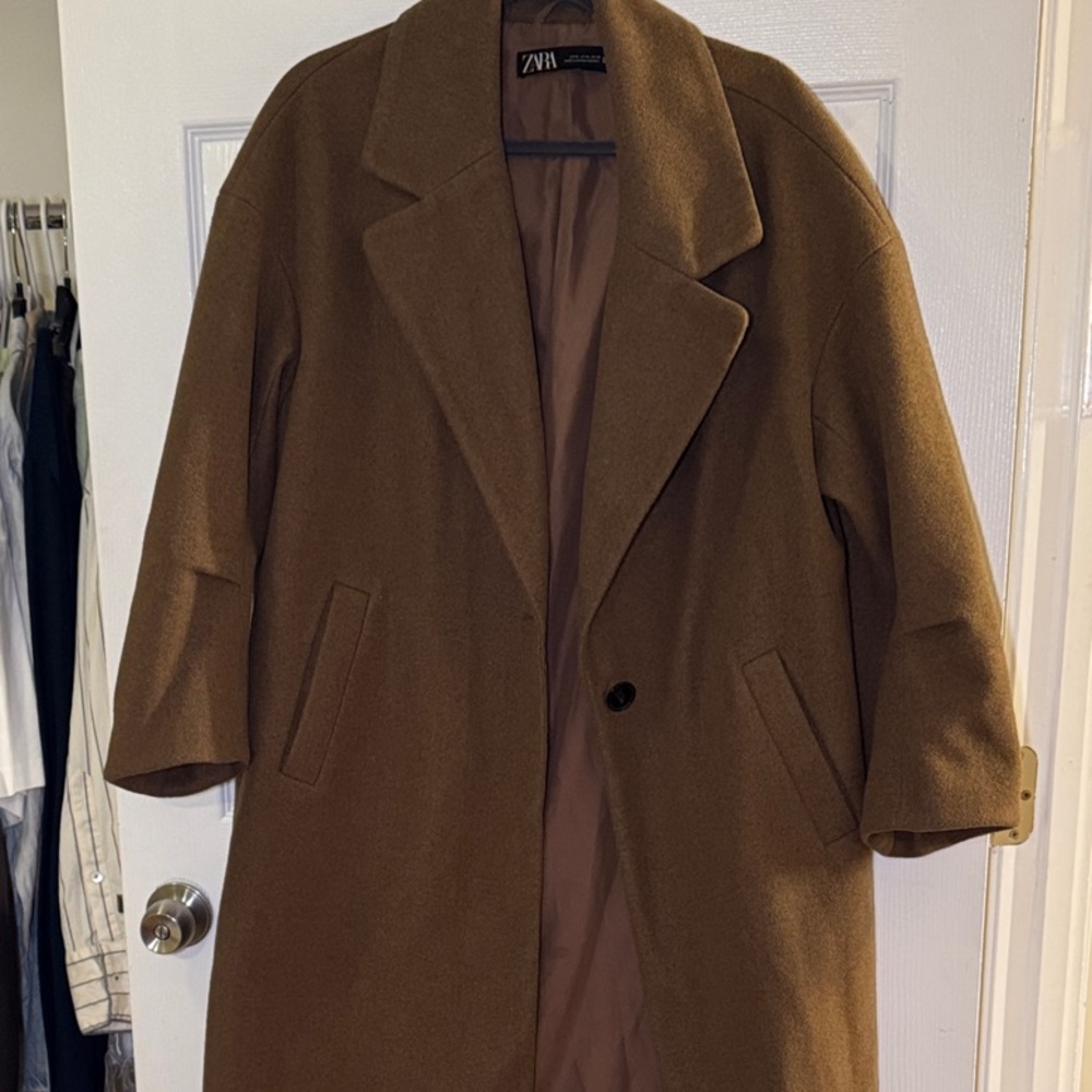 Zara Women’s Brown Wool Blend Long Coat